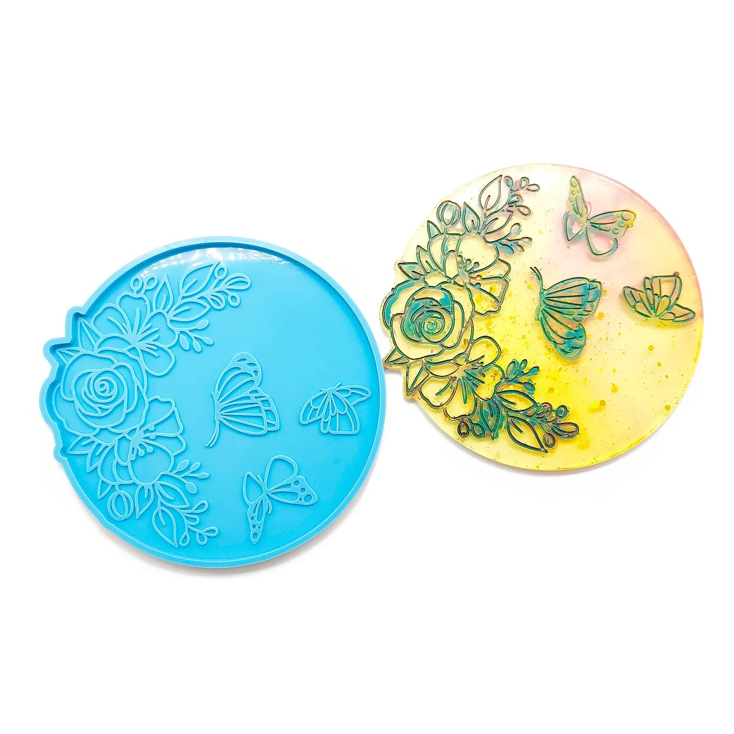 1 piece Silicone Butterfly/Flower Table Mat Mold DIY Coaster Mold Shiny Resin Mold For Home Decoration 10385650