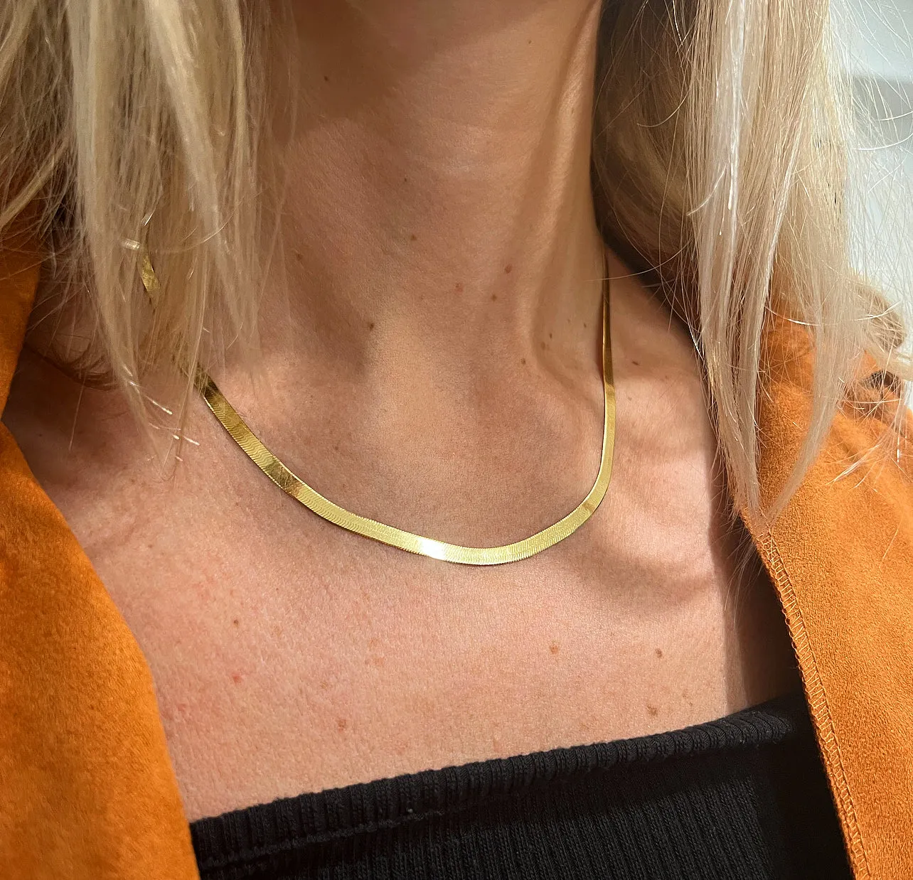 1165 - 5mm Solid Gold Herringbone Necklace