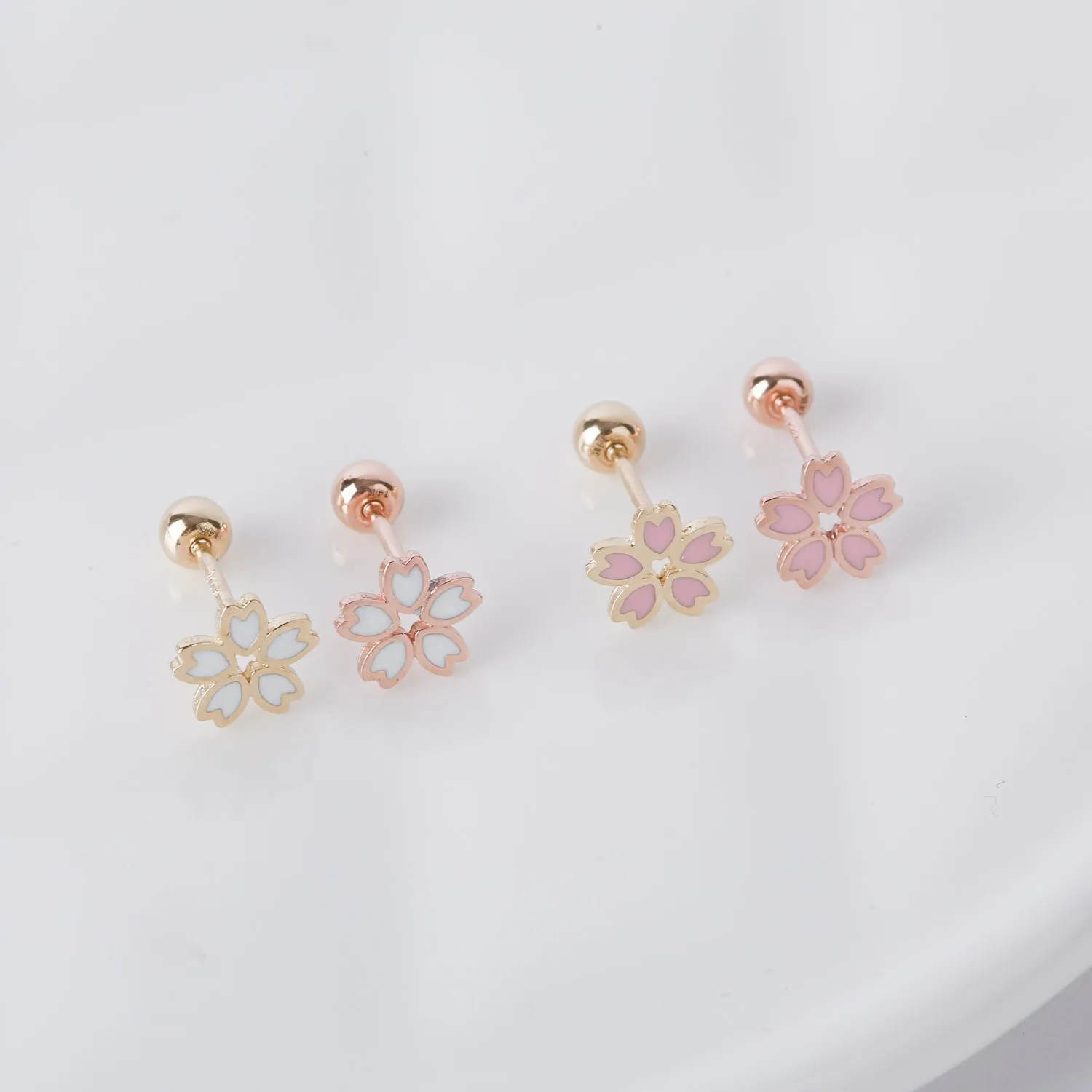 14k Gold Cherry Blossom Flower Tragus Cartilage Helix Lobe Barbell Ear Stud Piercing