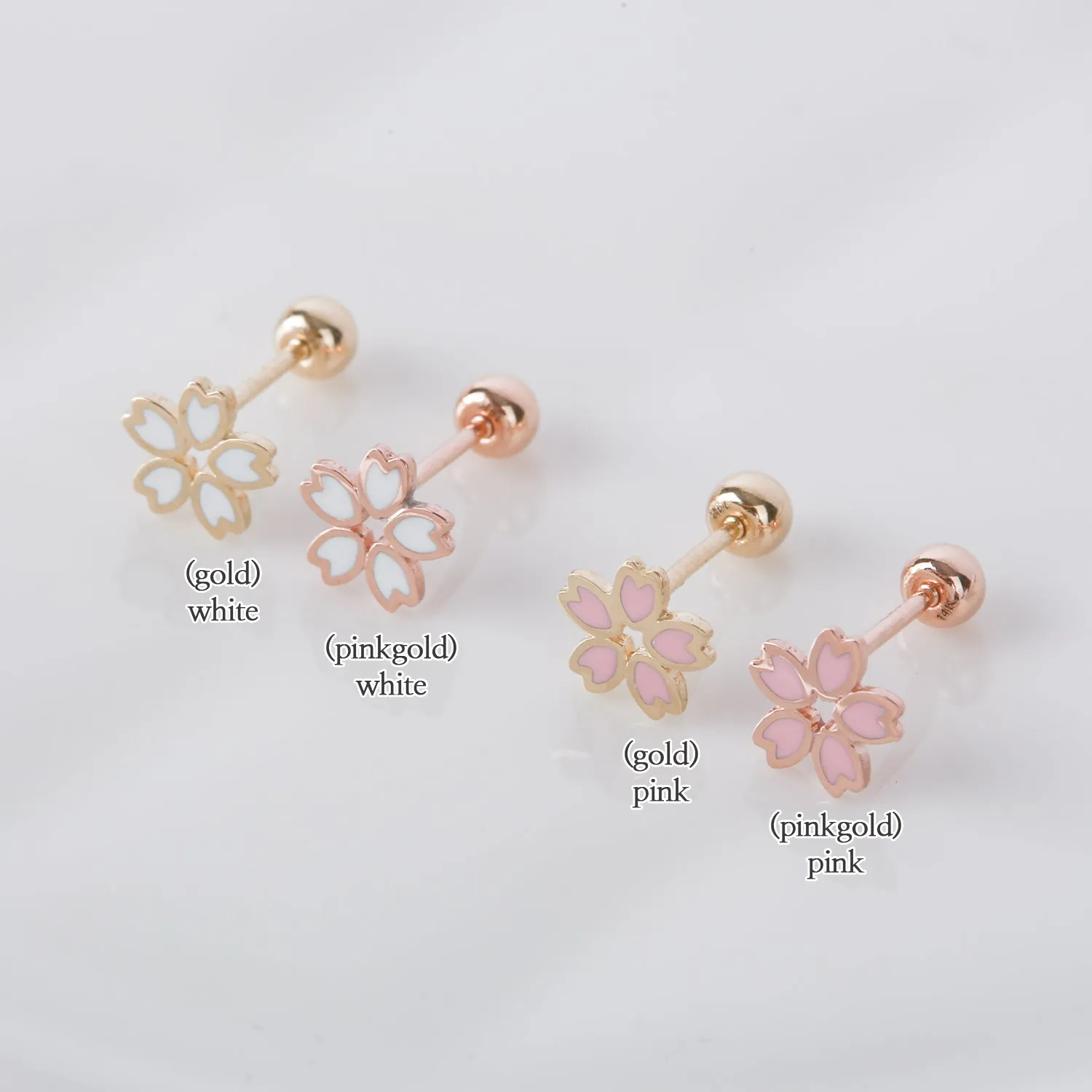 14k Gold Cherry Blossom Flower Tragus Cartilage Helix Lobe Barbell Ear Stud Piercing