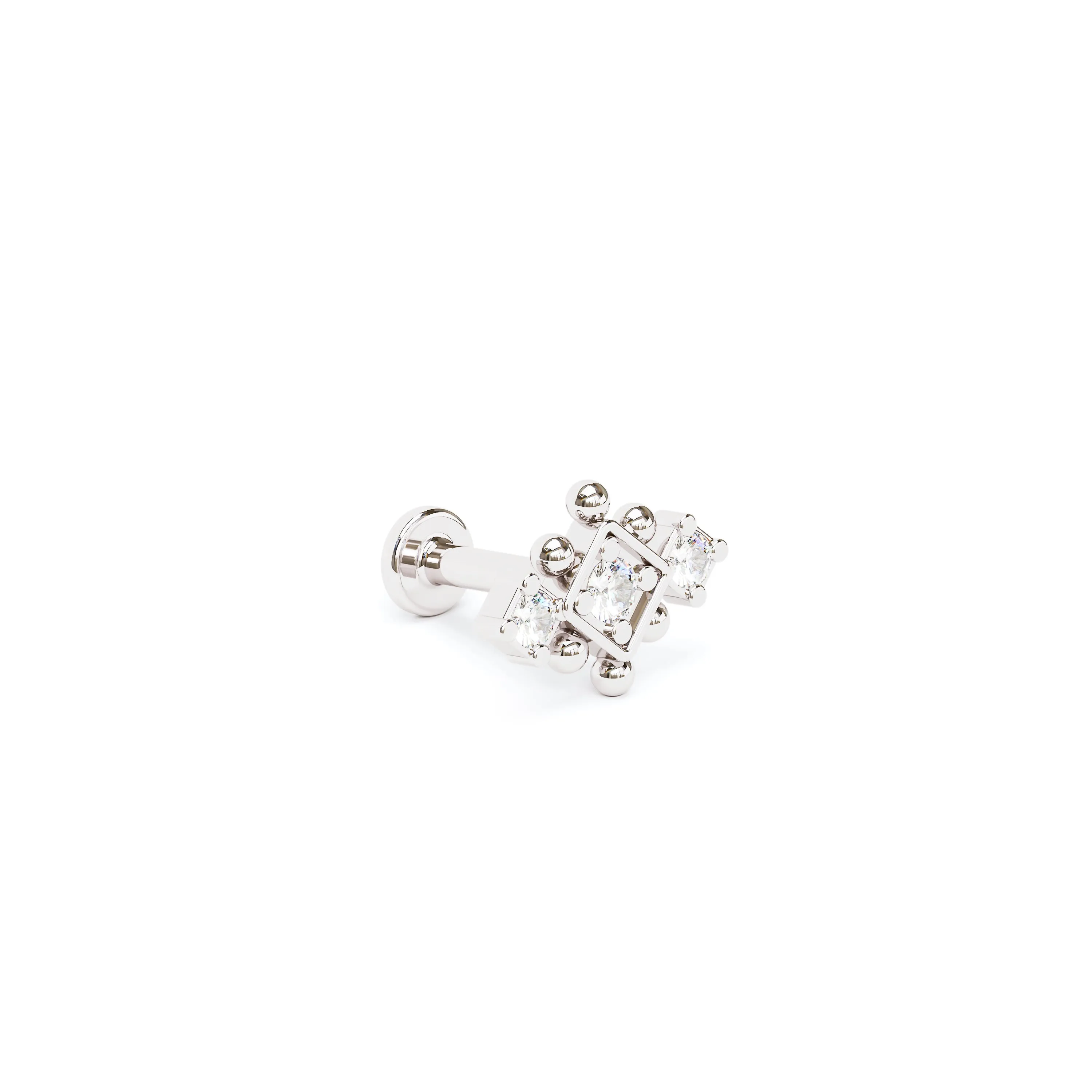 14K Gold Diamond Beaded Geometric Stud