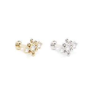 14K Gold Diamond Beaded Geometric Stud