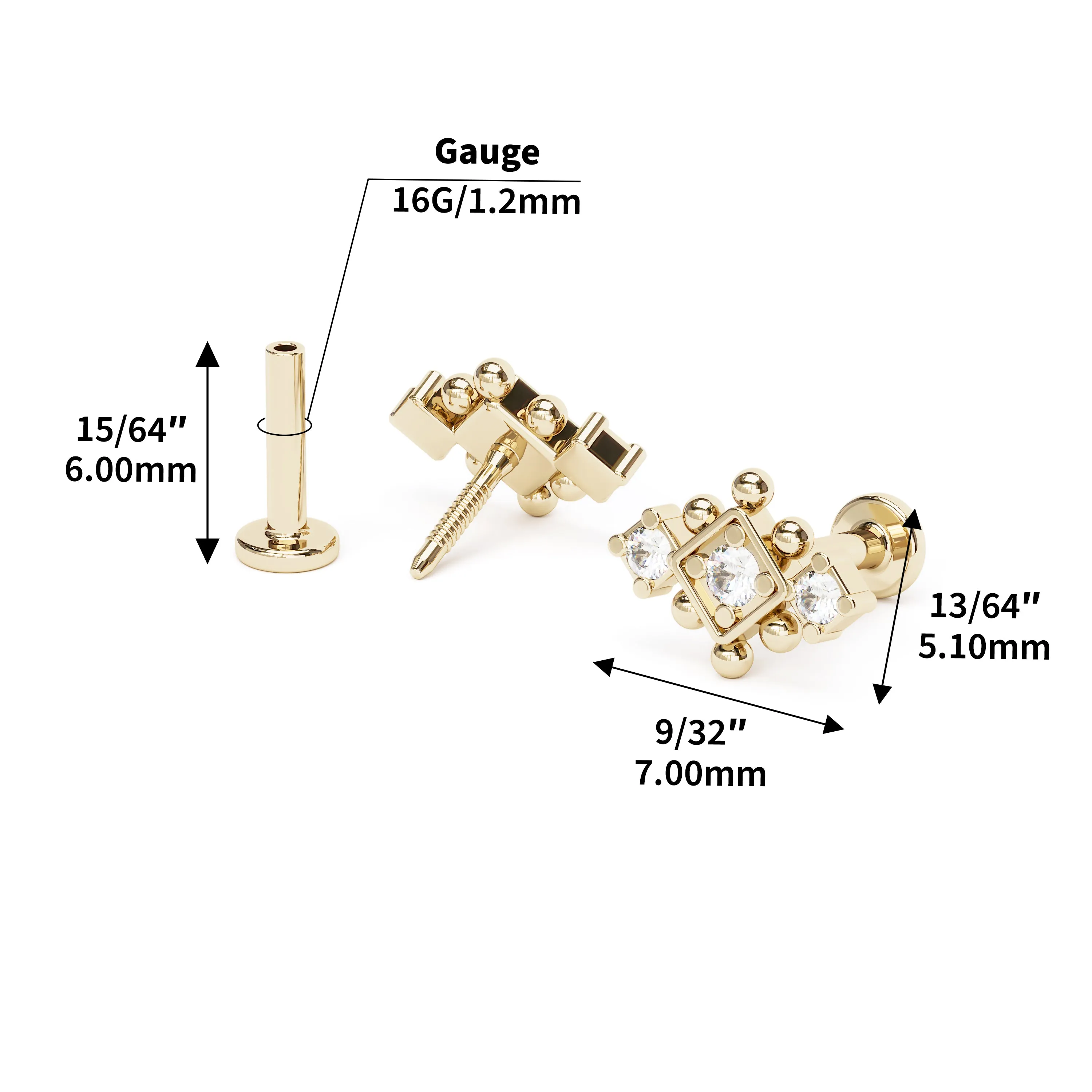 14K Gold Diamond Beaded Geometric Stud