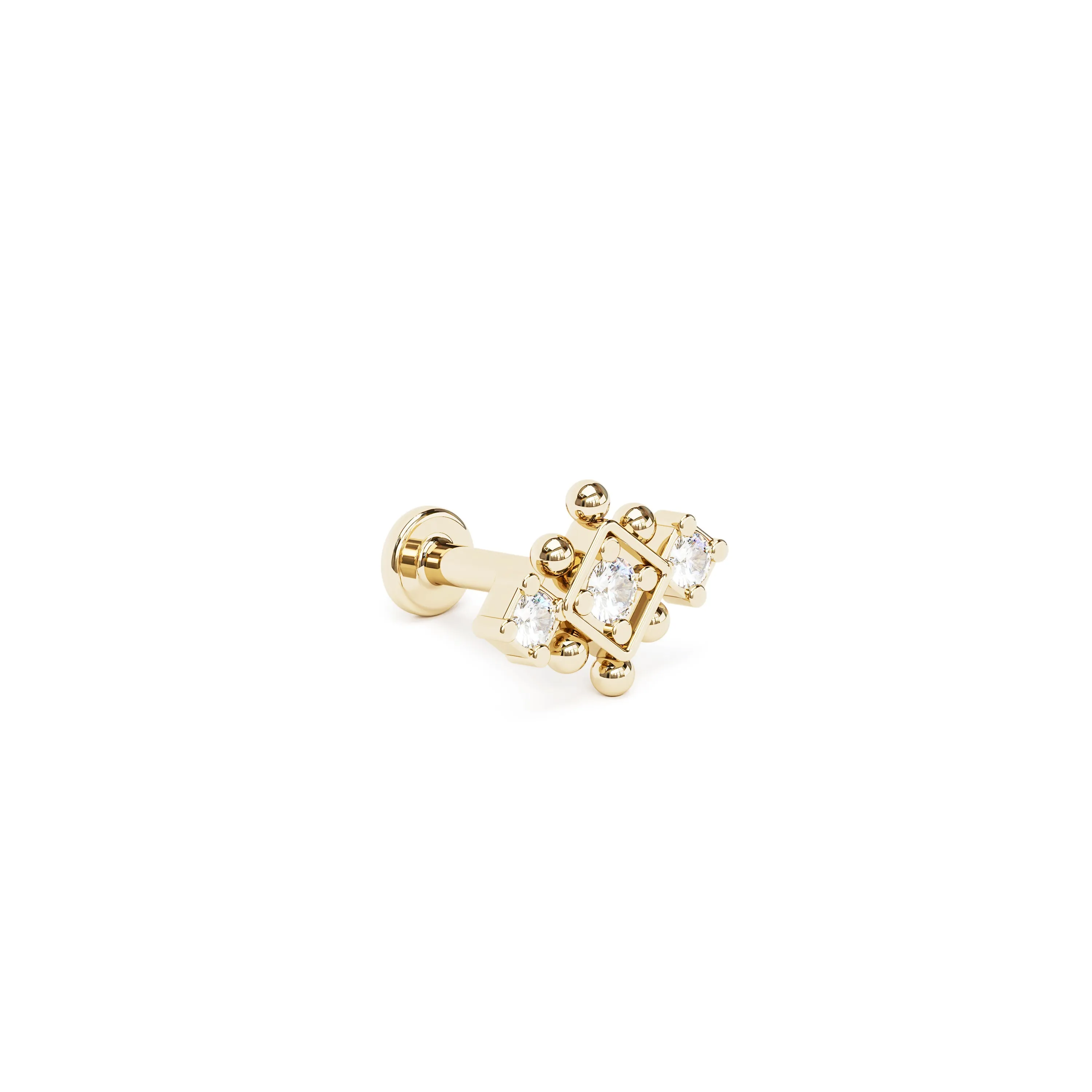 14K Gold Diamond Beaded Geometric Stud