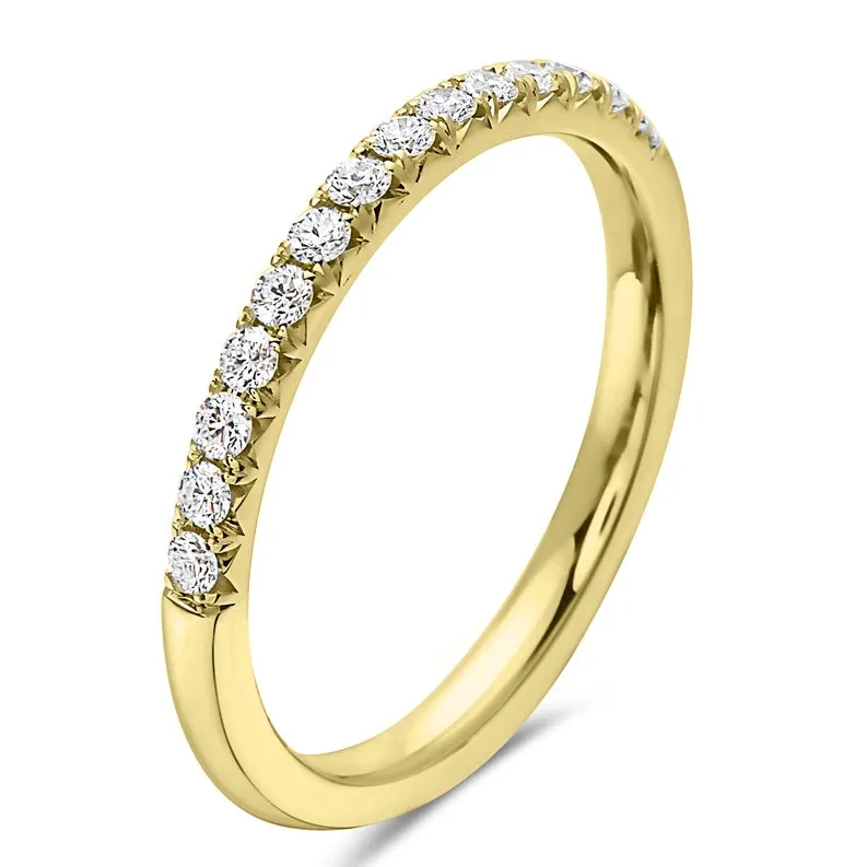 14k Gold Ladies Cut Down Wedding Band with Diamonds Half Way Around -DR01108