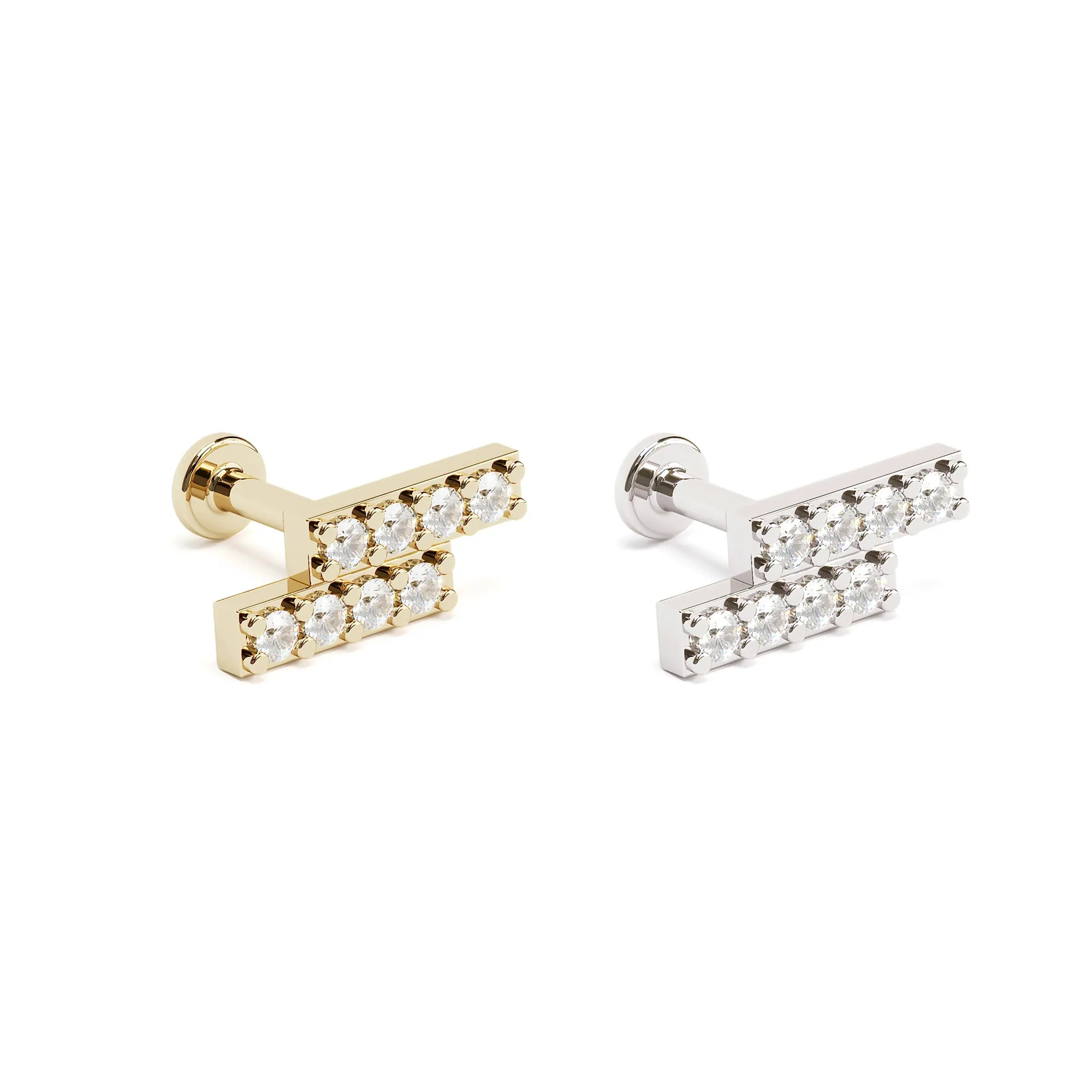 14K Gold Pavé Diamond Bar Stud