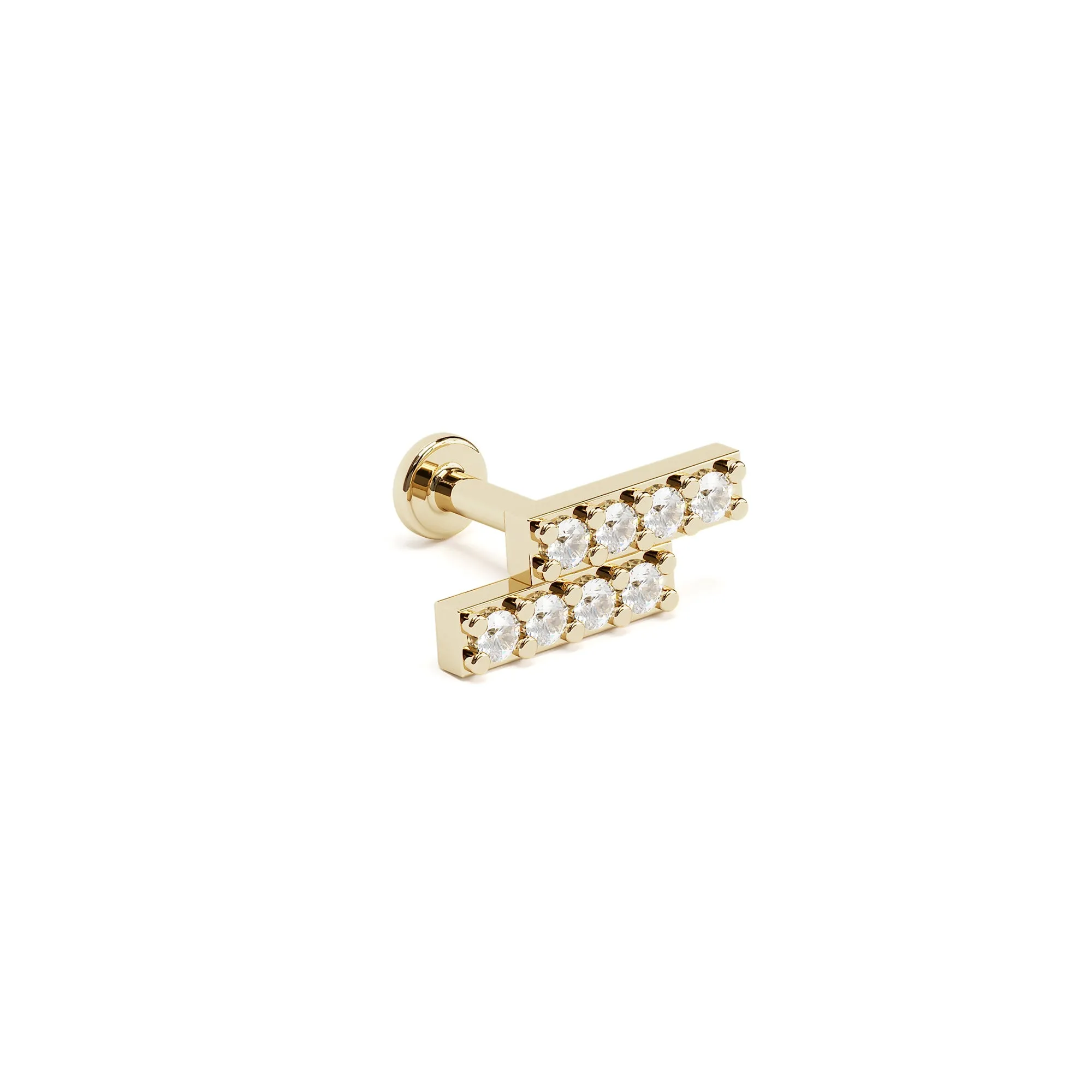 14K Gold Pavé Diamond Bar Stud