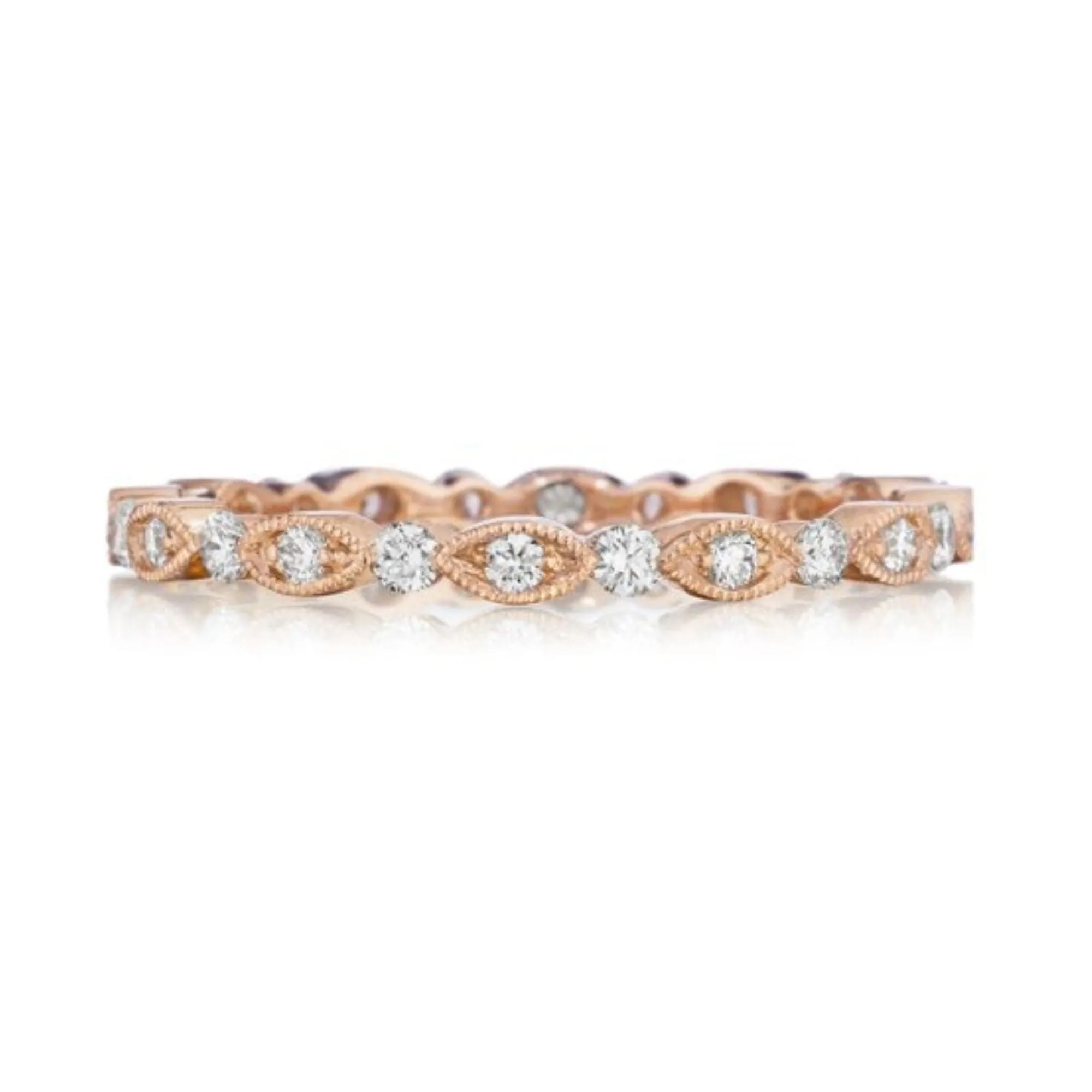 14K ROSE GOLD MILGRAIN STATION DIAMOND WEDDING BAND 0.16CTW