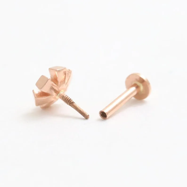 14K Solid Gold Pixel Flower Cartilage Helix Tragus Conch Internally Threaded Flat Back Earring Labret