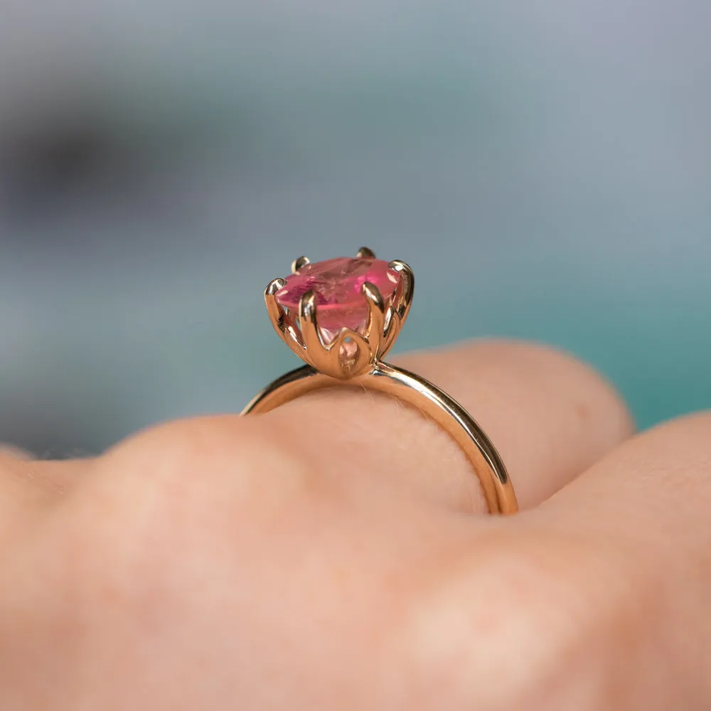 1.75ct Mozambique Pink Oval Sapphire Lotus Solitaire in 14k Yellow Gold