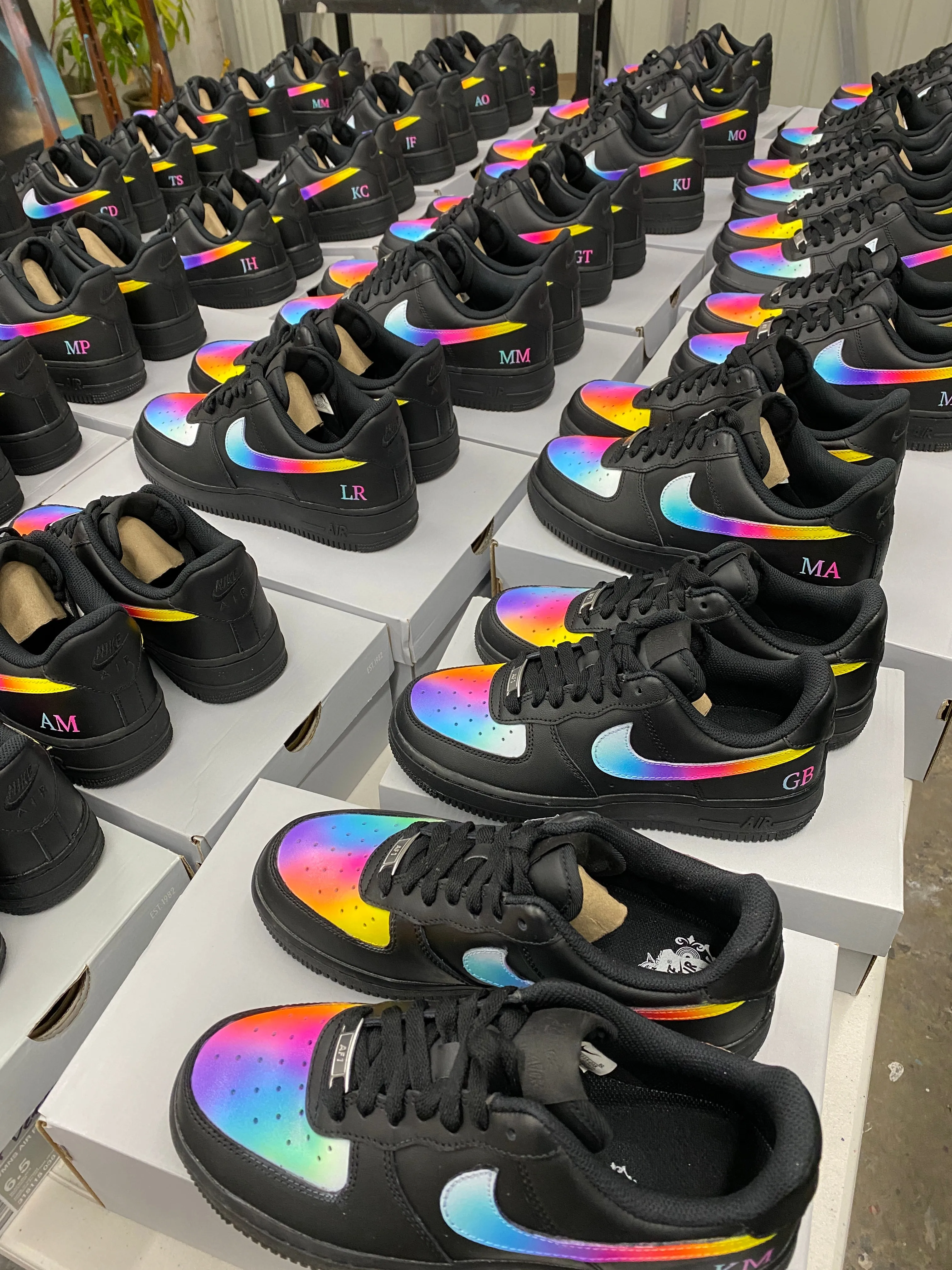 32 Pairs of Custom Hand Painted Black Nike AF1 Lows - Sinful Colors/ Initials  - Custom Order