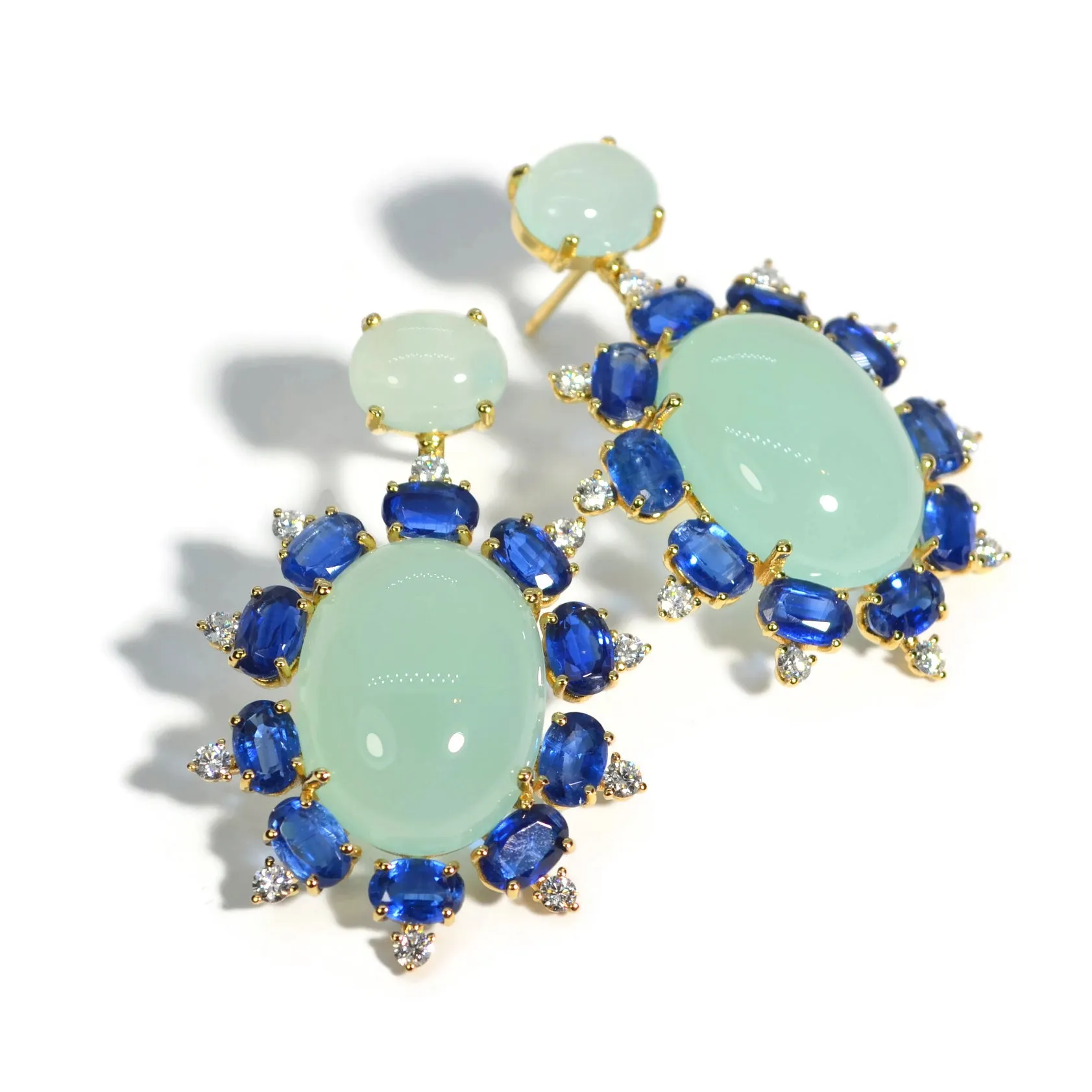 A & Furst - Sole - Drop Earrings with Green Aqua Chalcedony, Kyanite and Diamonds, 18k Yellow Gold