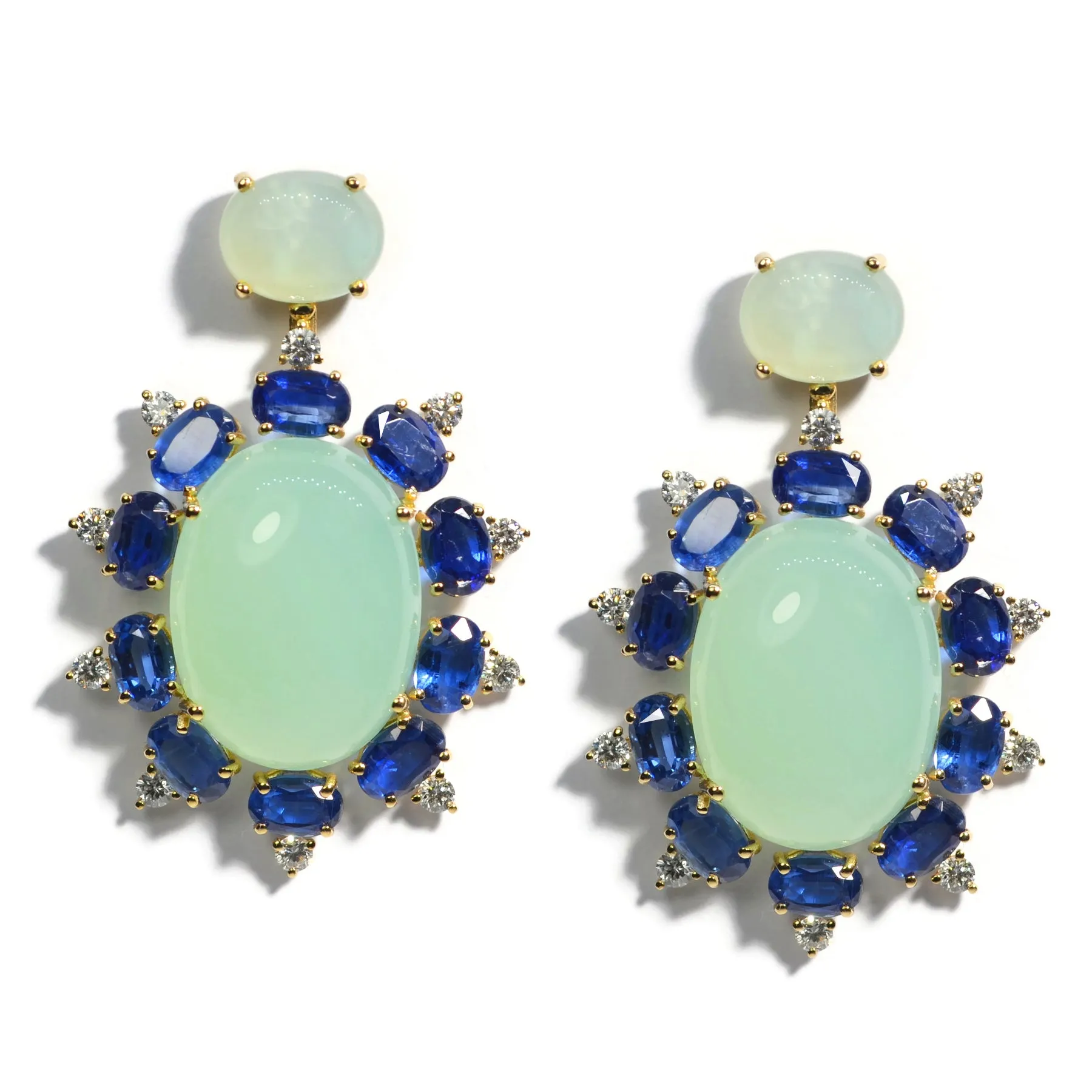 A & Furst - Sole - Drop Earrings with Green Aqua Chalcedony, Kyanite and Diamonds, 18k Yellow Gold