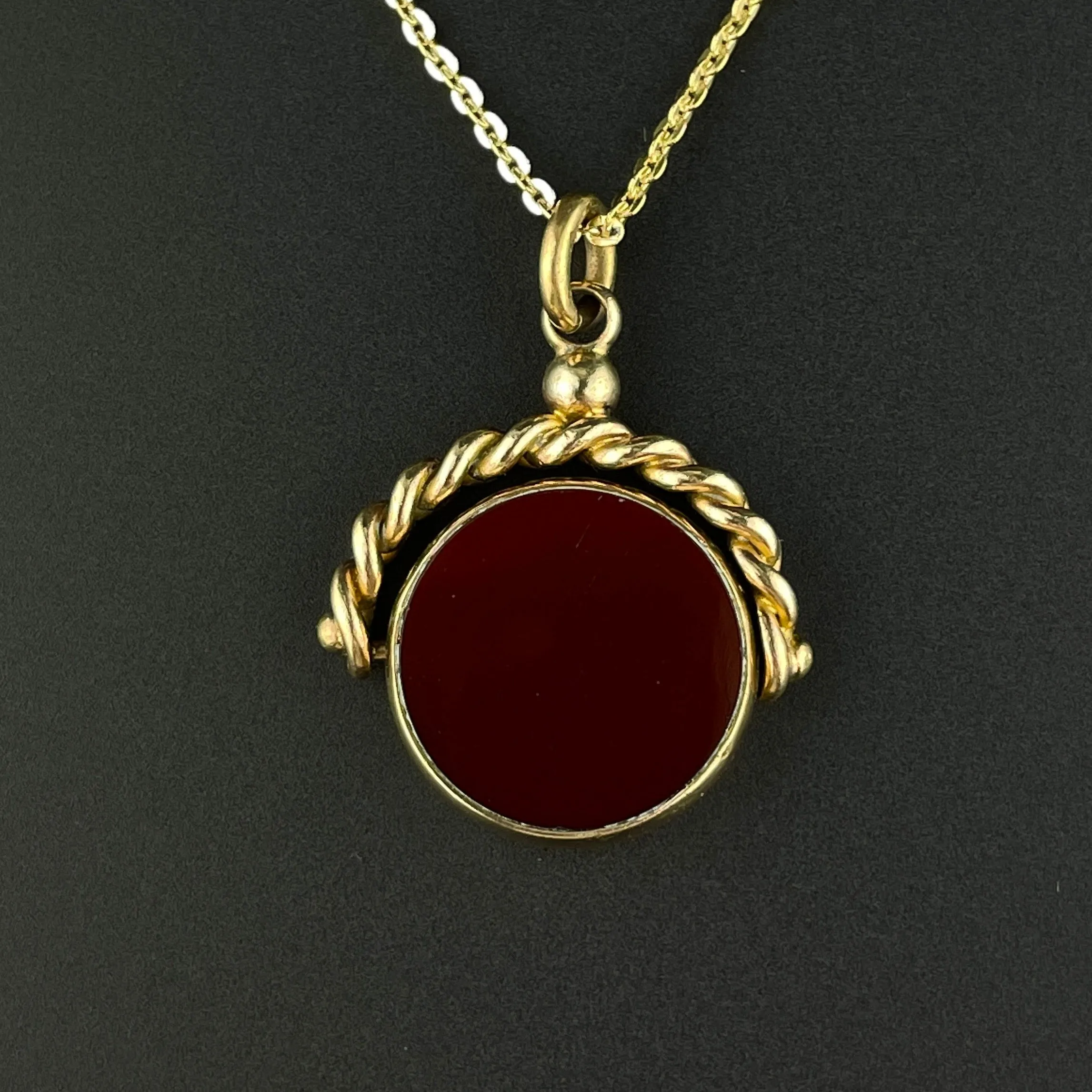 Antique Carnelian Bloodstone Spinner Fob Charm Necklace