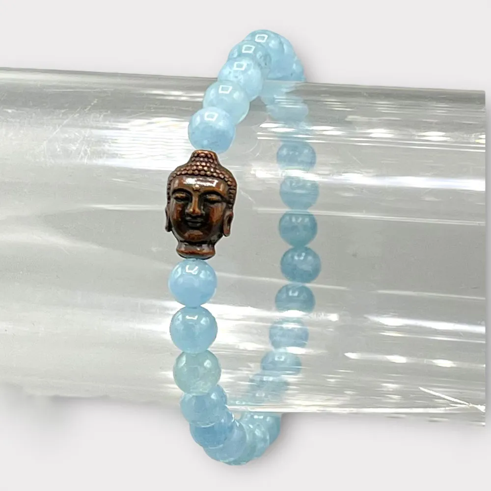 Aquamarine and Copper Buddha Stretch bracelet