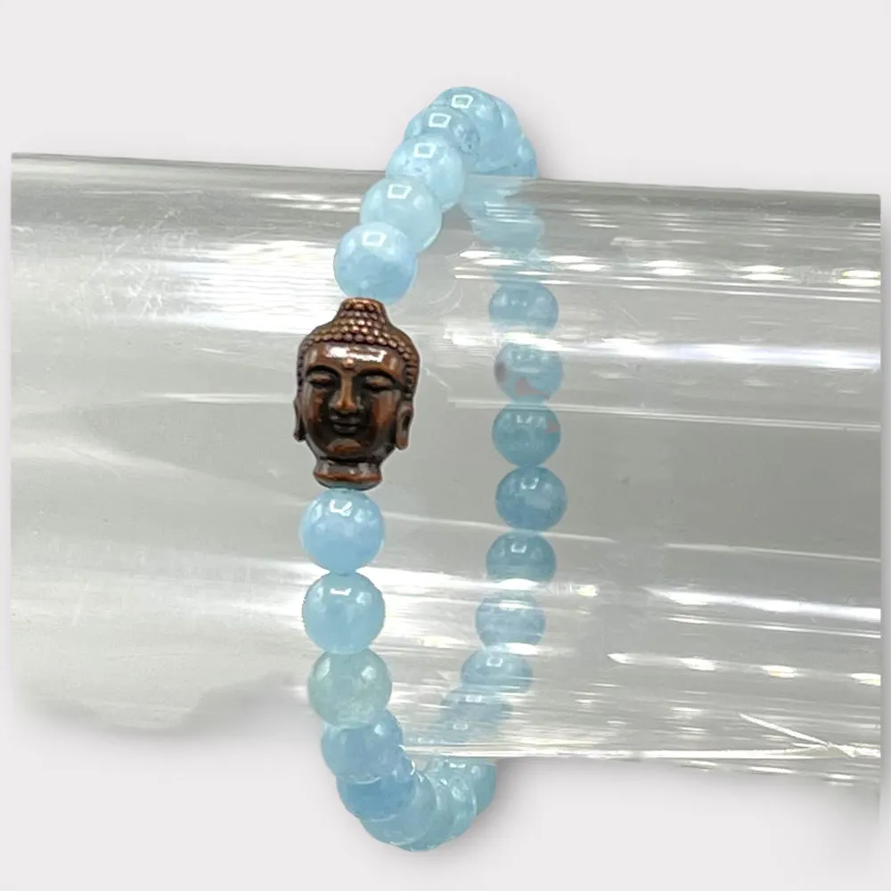 Aquamarine and Copper Buddha Stretch bracelet