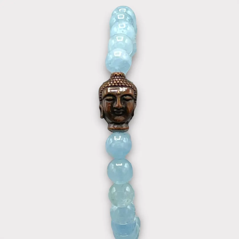 Aquamarine and Copper Buddha Stretch bracelet