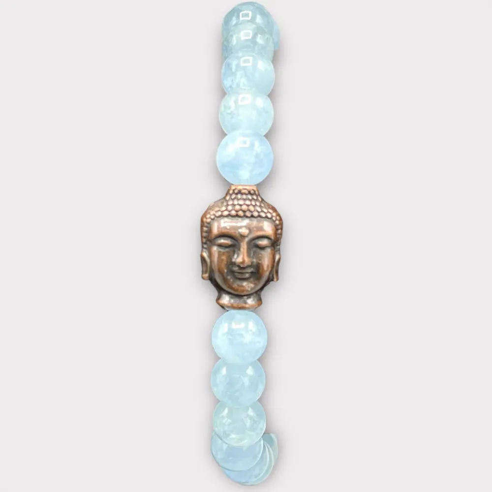 Aquamarine and Copper Buddha Stretch bracelet