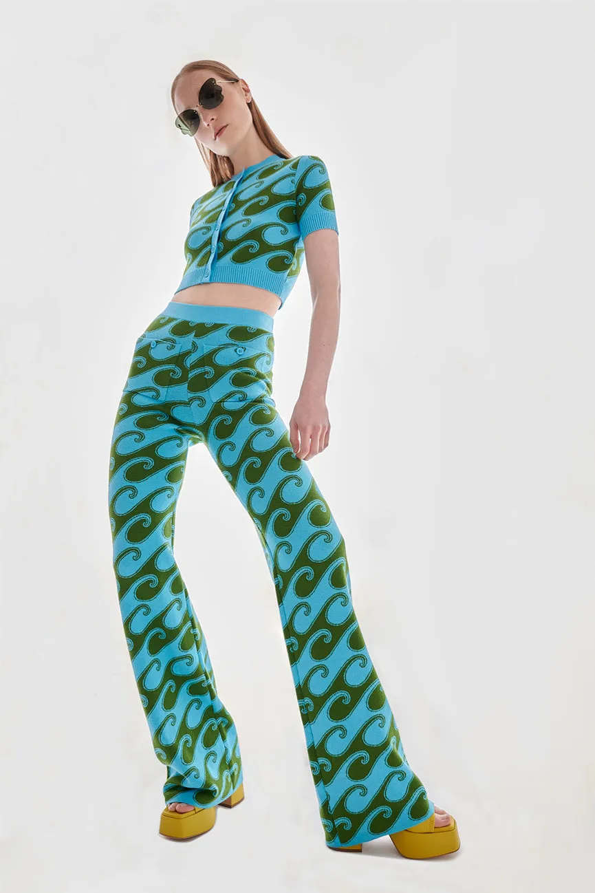 Aqua/Palm Waves Peachskin Fancy Pants