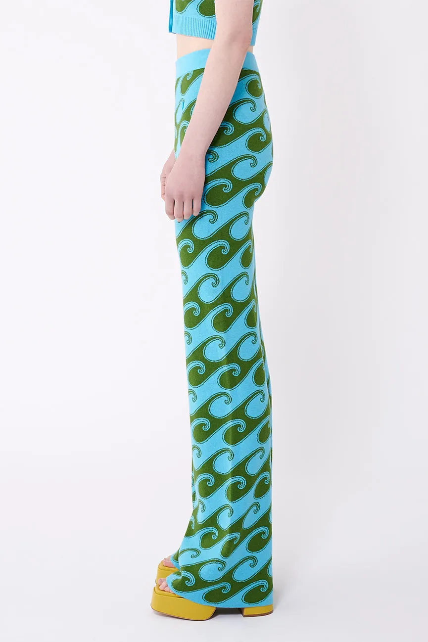 Aqua/Palm Waves Peachskin Fancy Pants