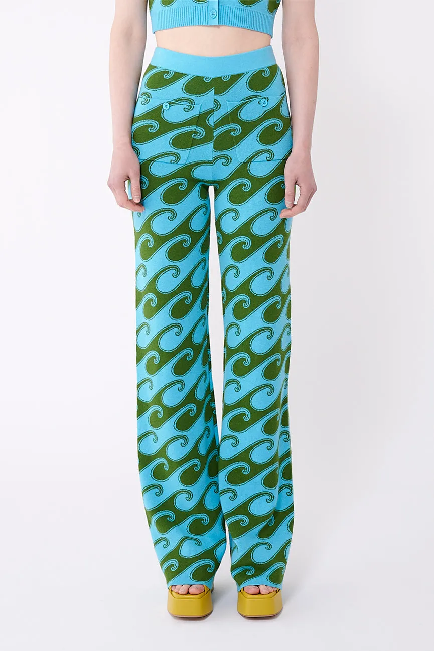 Aqua/Palm Waves Peachskin Fancy Pants