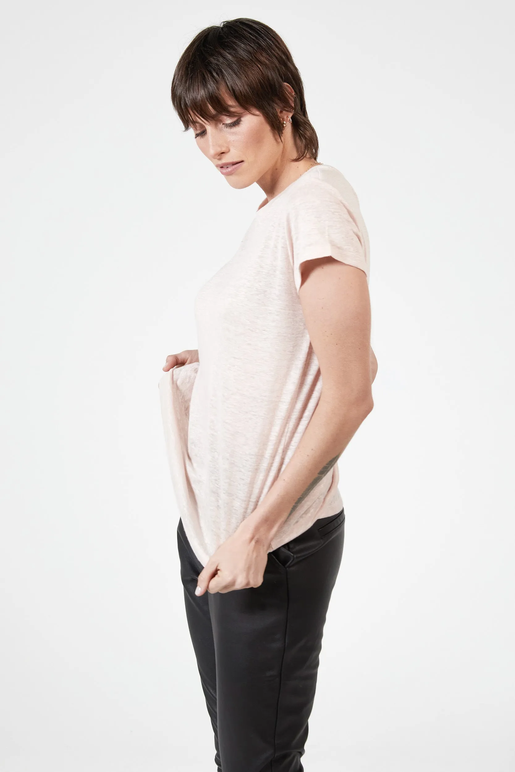 ASHTON LINEN TEE - SOFT PINK