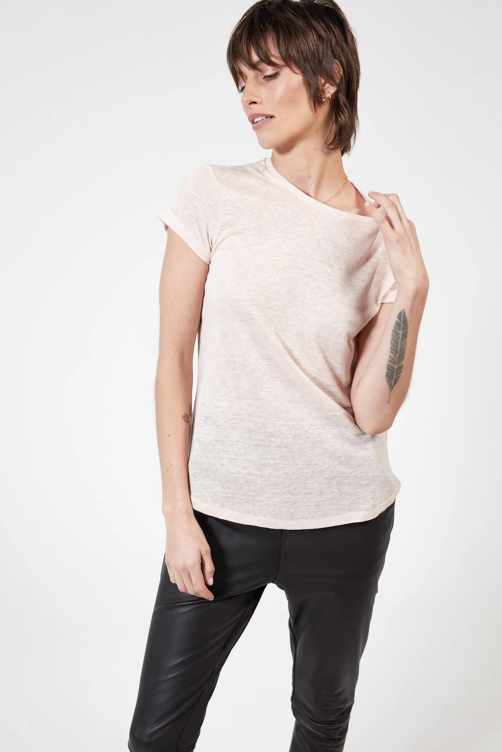 ASHTON LINEN TEE - SOFT PINK