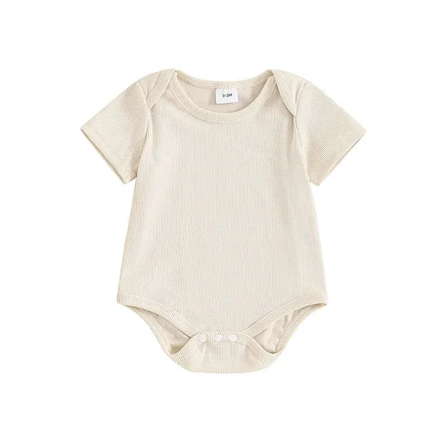 Baby Basics - Ribbed Knit Onesie Romper Layette - Beige