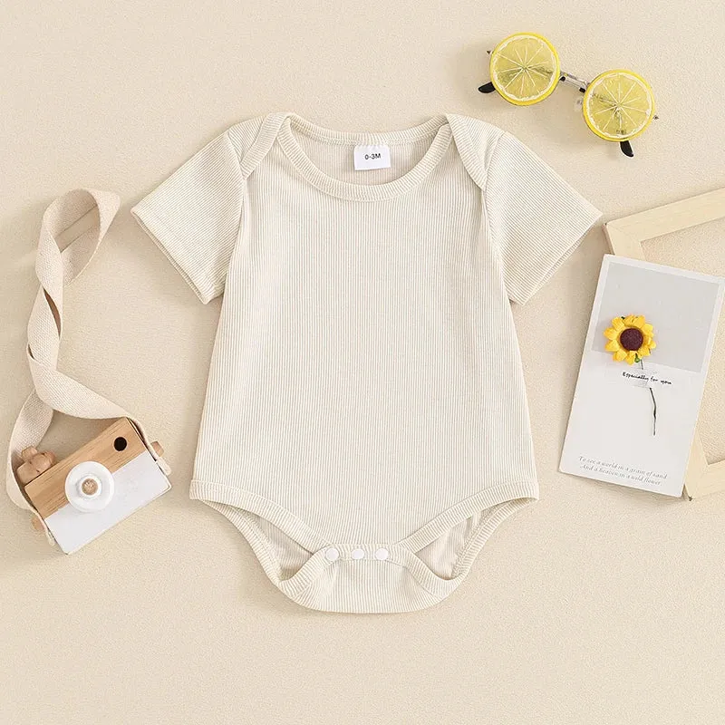 Baby Basics - Ribbed Knit Onesie Romper Layette - Beige