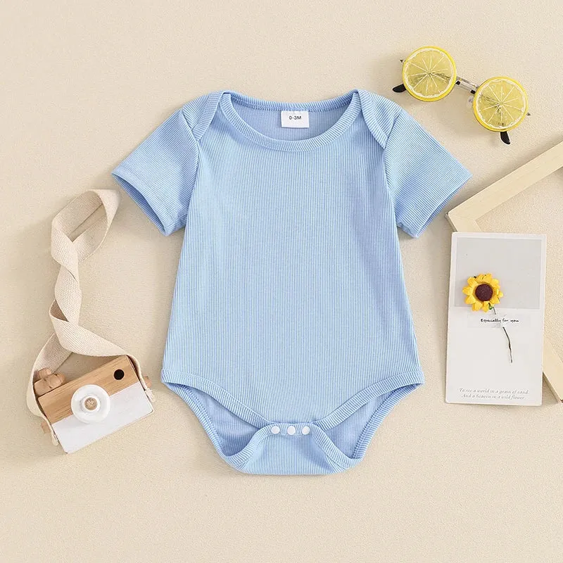 Baby Basics - Ribbed Knit Onesie Romper Layette - Blue