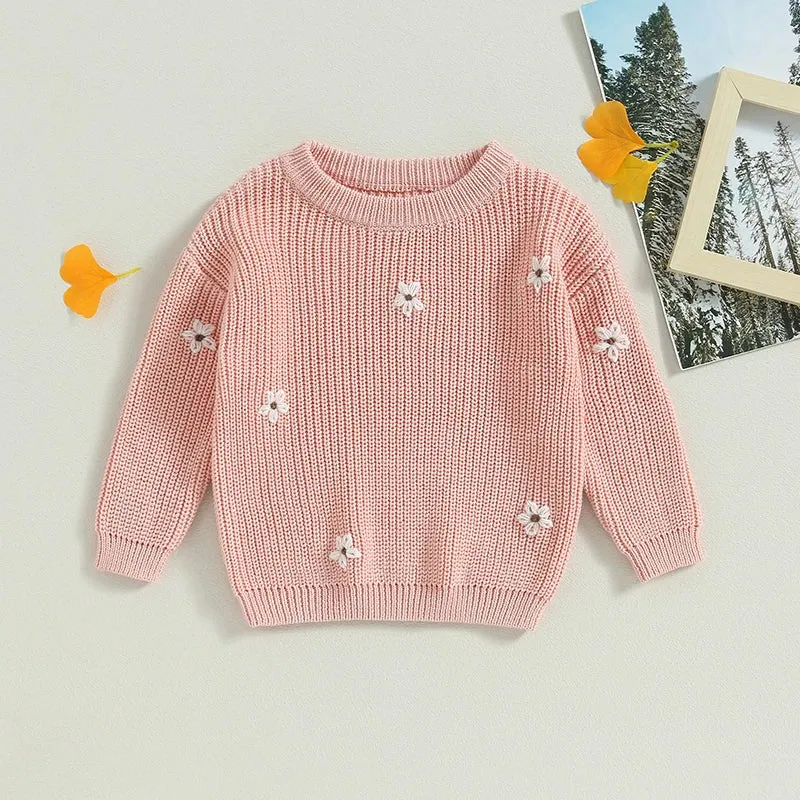 Baby/Little Kids Sweater - Pink Floral Accent