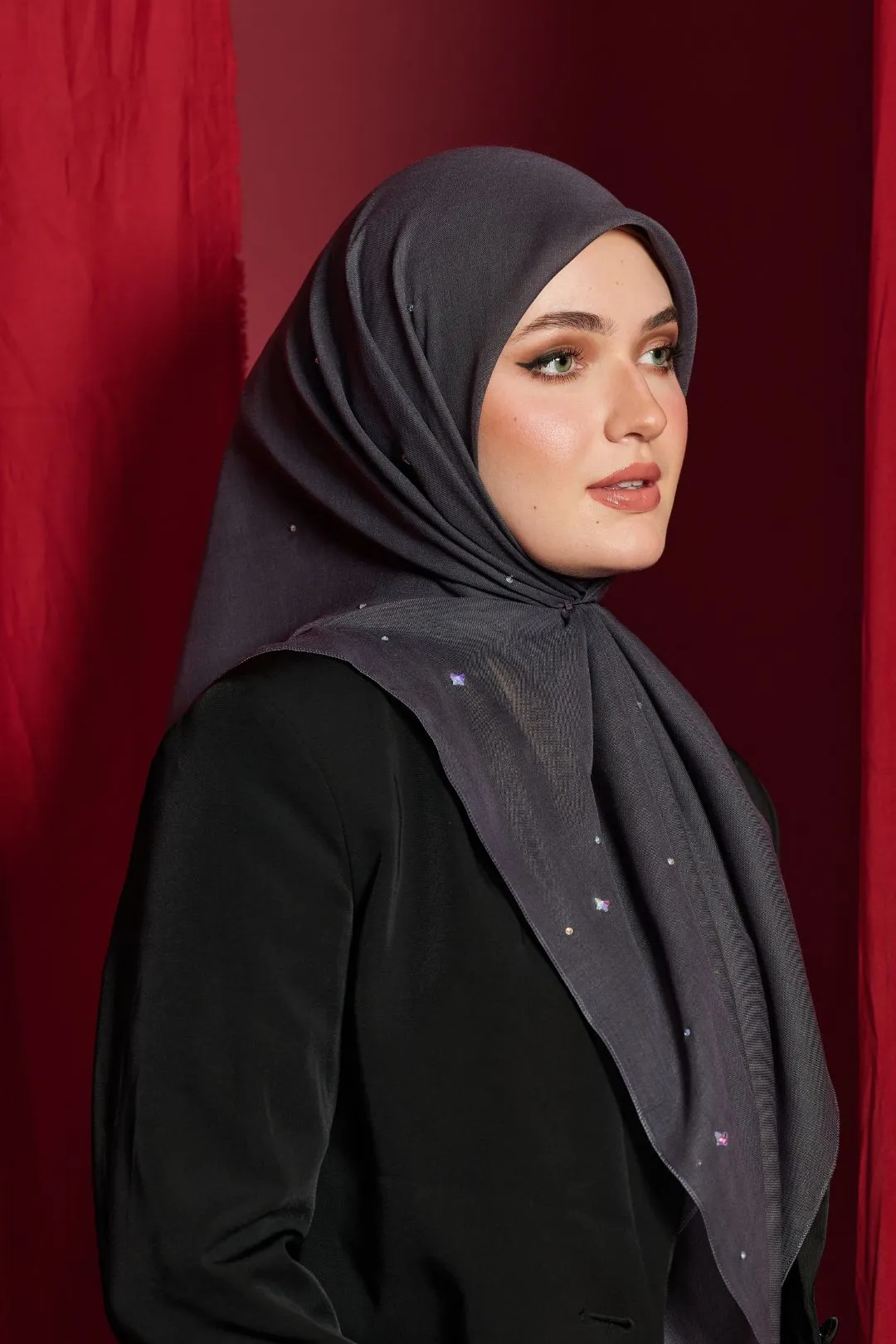 Bawal Scarf : Butterfly in Dark Grey