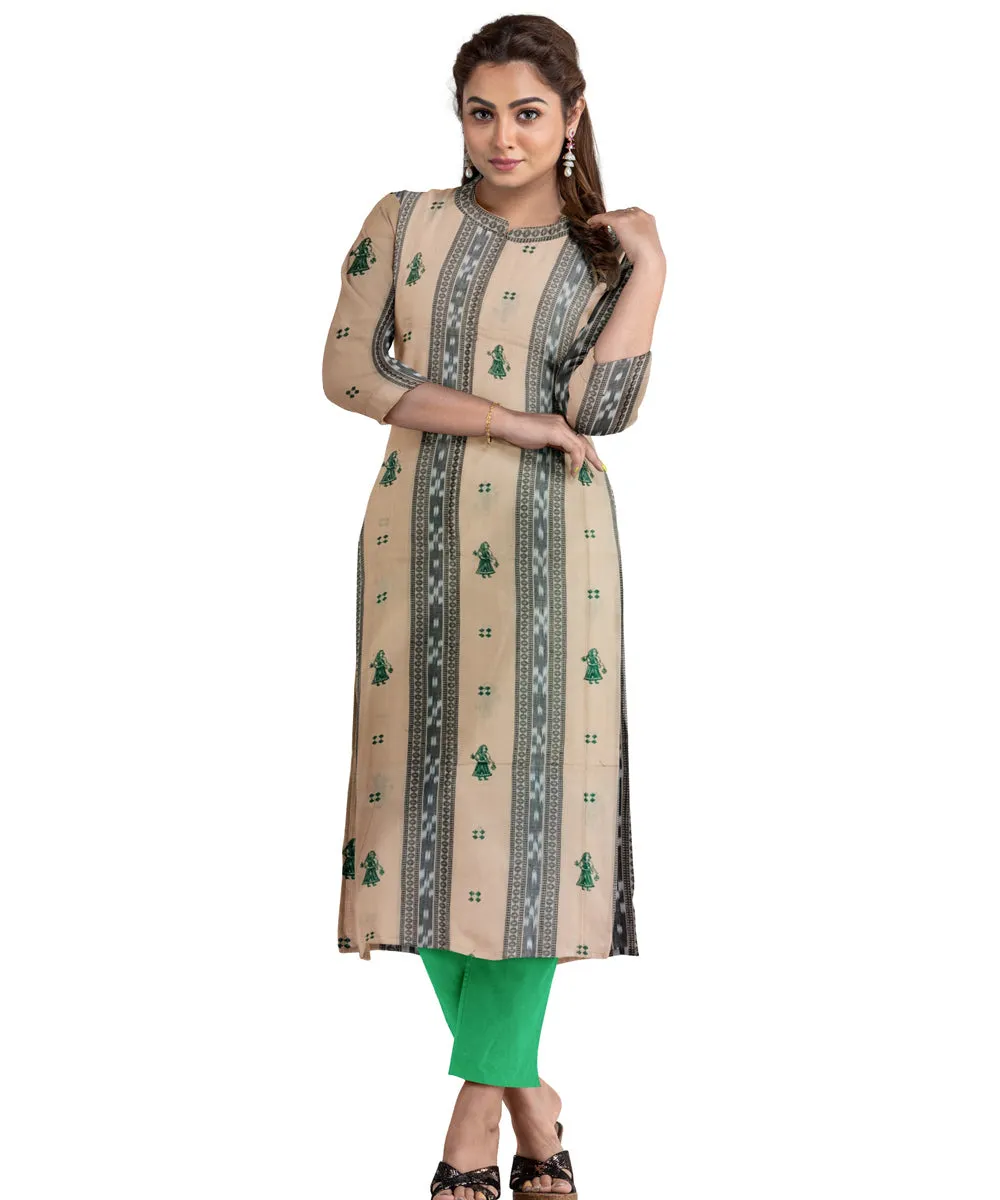 Beige green handwoven cotton nuapatna dress material