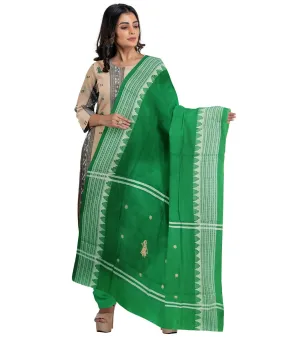 Beige green handwoven cotton nuapatna dress material