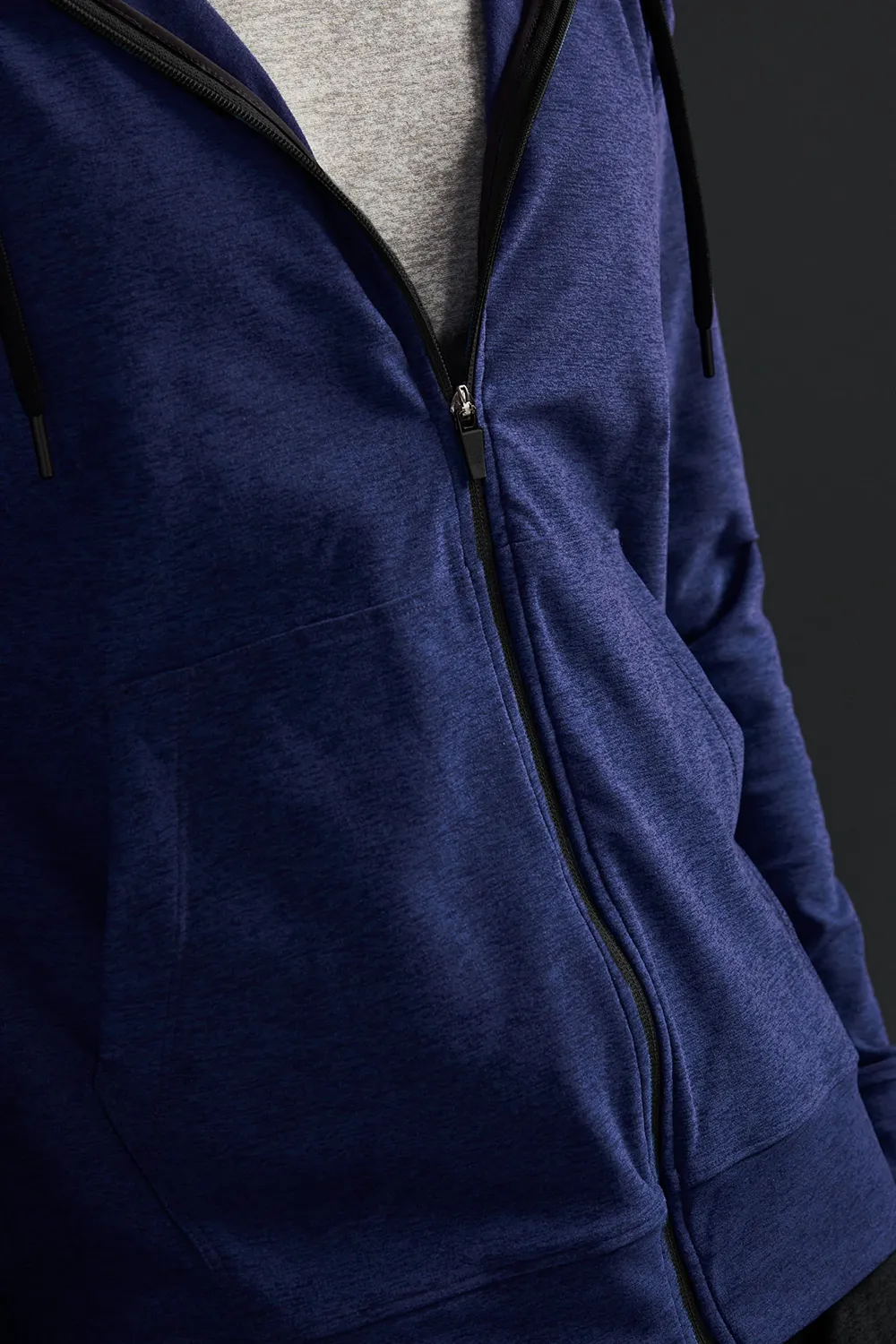 Beyond Yoga Men's Freefit Zip Hoodie in Deep Ocean Heather