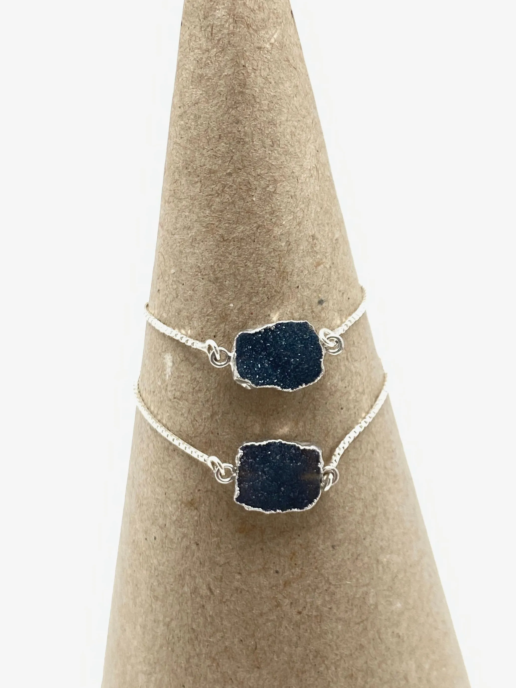 Black Agate Druzy Slider Bracelet