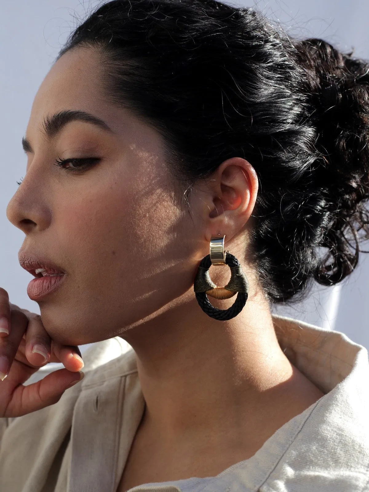 Black, Olive & Camel Vessel Earrings