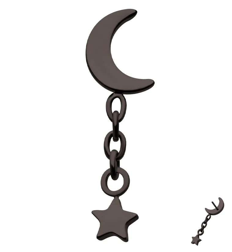 Black PVD Crescent Moon Dangle Star Titanium Threadless Top