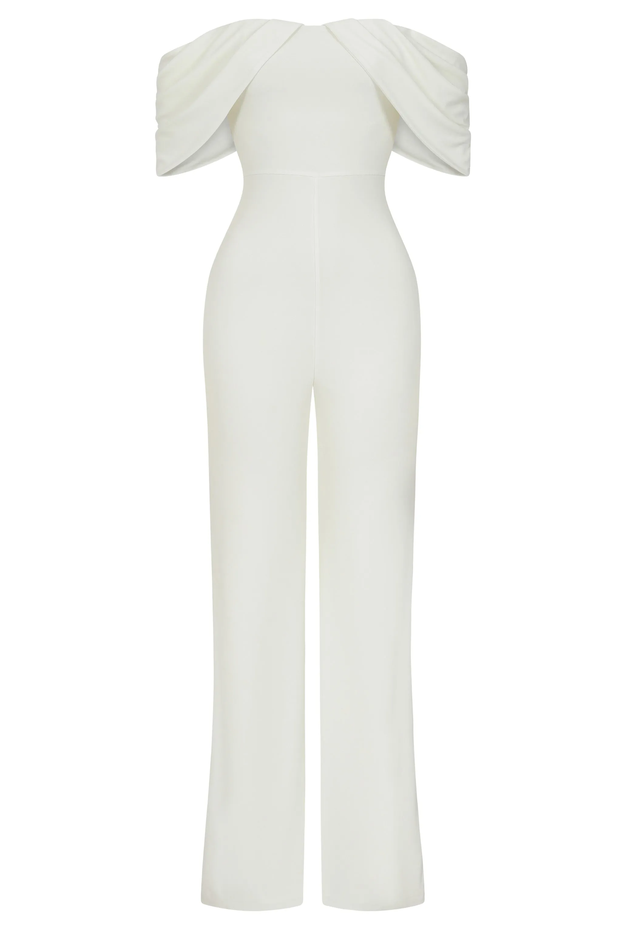 Bonnie | White Bardot Drape Sleeve Jumpsuit