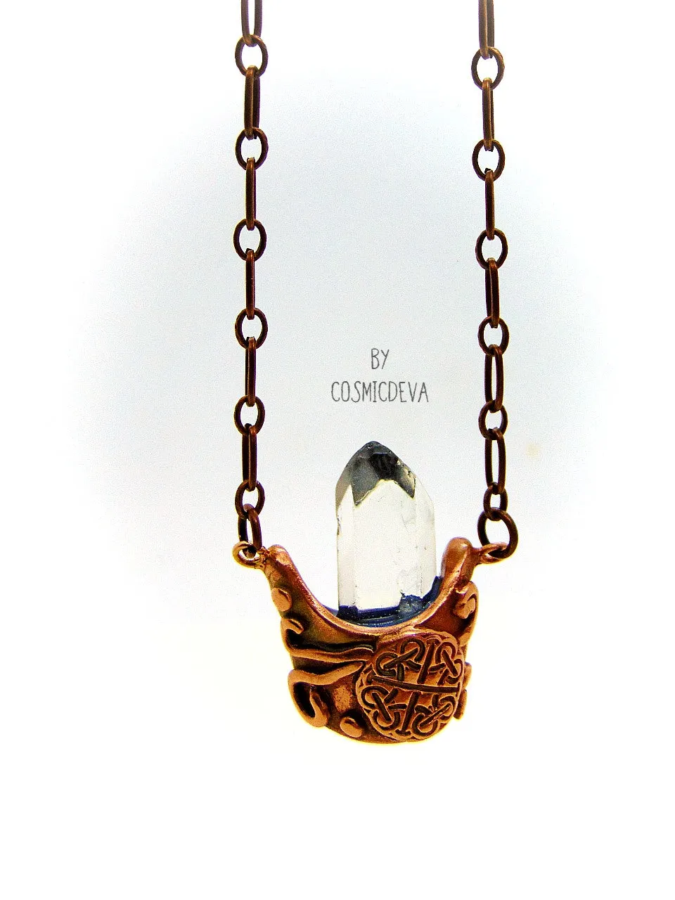 Cauldron Chrystal Quartz Point Pendant, Copper Necklace