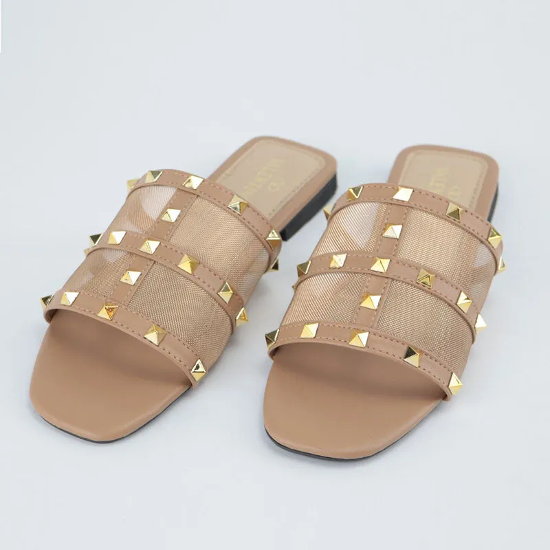 Causal Studded Open-Toe Flat Slipper Slides