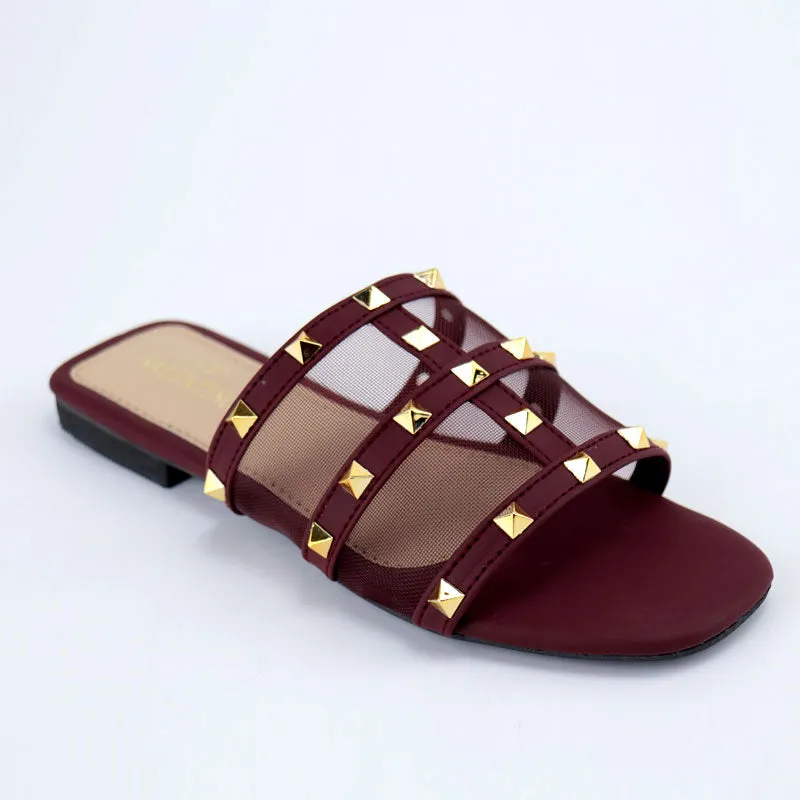 Causal Studded Open-Toe Flat Slipper Slides