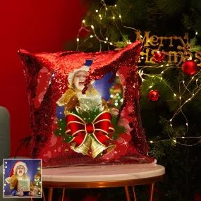 Christmas Gifts Custom Sequin Pillow Photo Pillow Red Pillow with Bells 15.75"*15.75" - Sequin