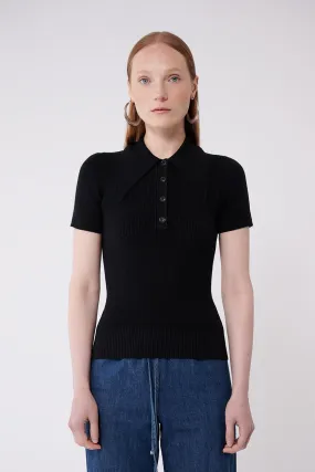 Coal Peachskin Rib Polo Top