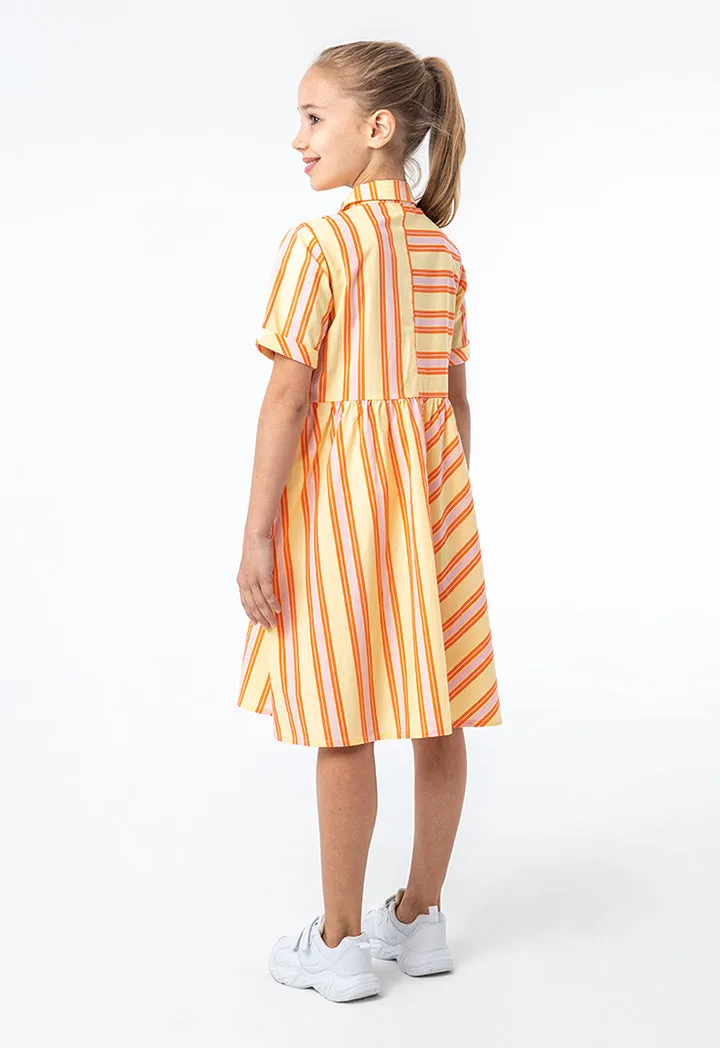 Collared All Over Striped Cotton Flared Dress