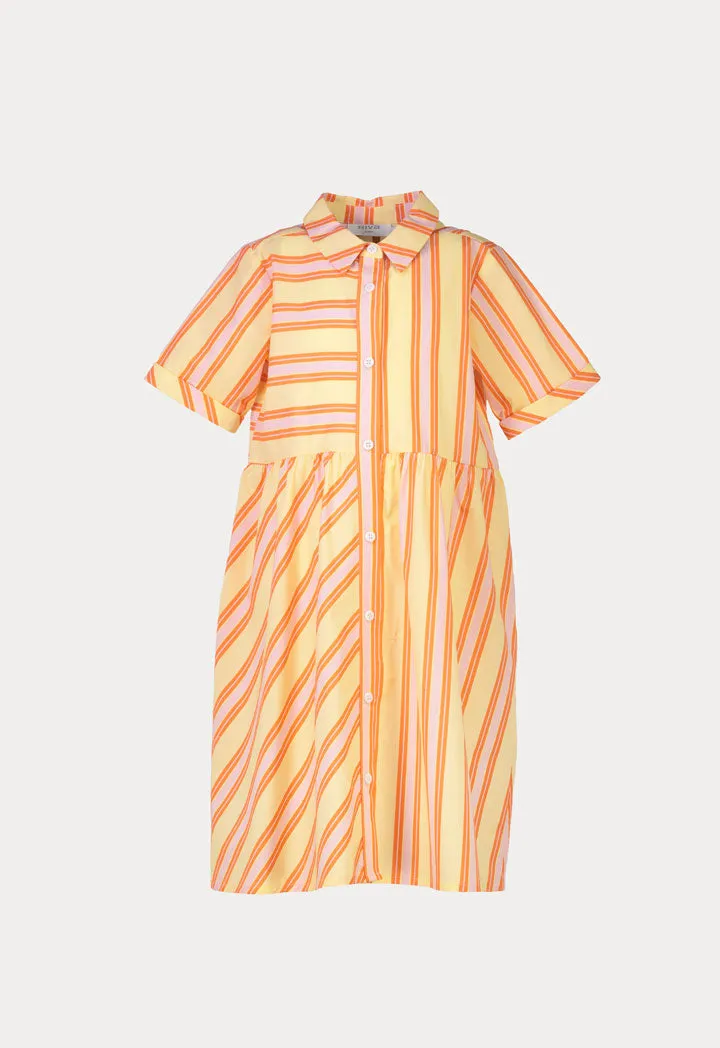 Collared All Over Striped Cotton Flared Dress