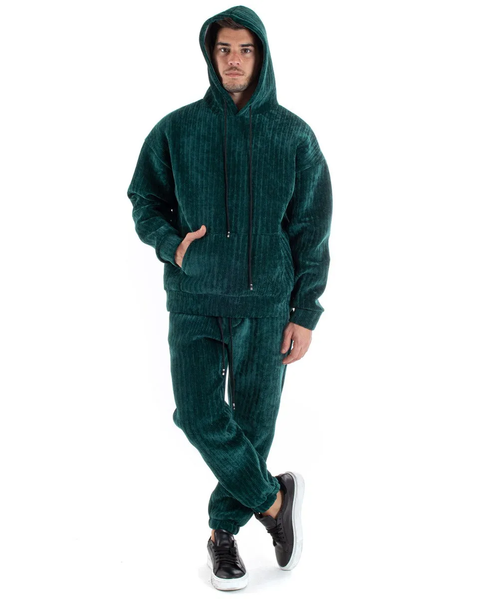 Completo Tuta Uomo Basic Verde Scuba Costine Felpa Con Cappuccio Pantaloni GIOSAL-OU2222A