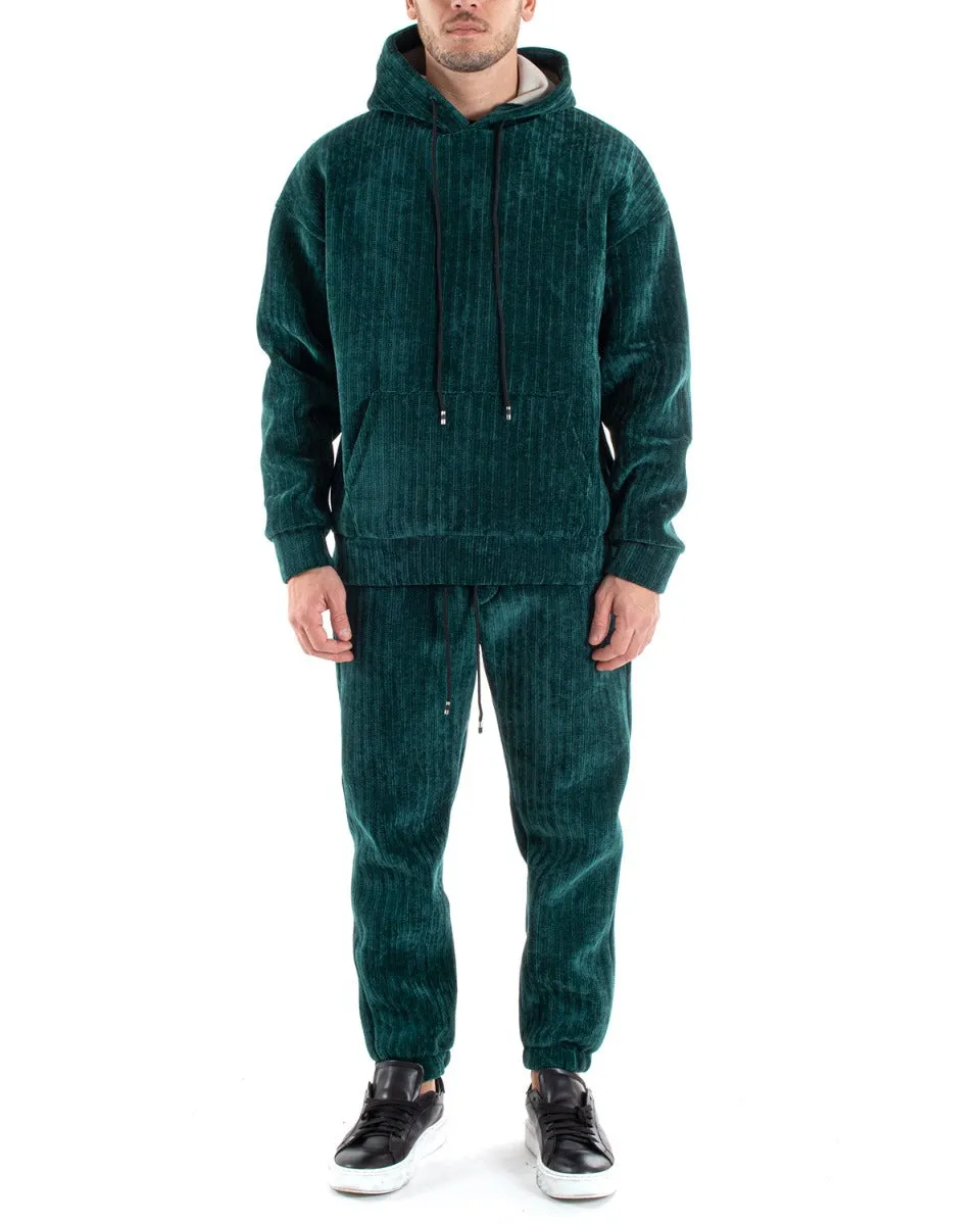 Completo Tuta Uomo Basic Verde Scuba Costine Felpa Con Cappuccio Pantaloni GIOSAL-OU2222A