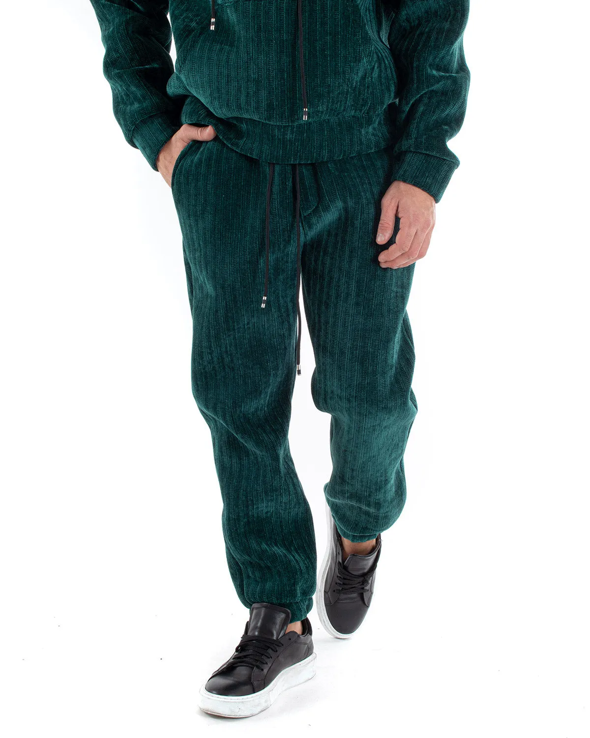 Completo Tuta Uomo Basic Verde Scuba Costine Felpa Con Cappuccio Pantaloni GIOSAL-OU2222A