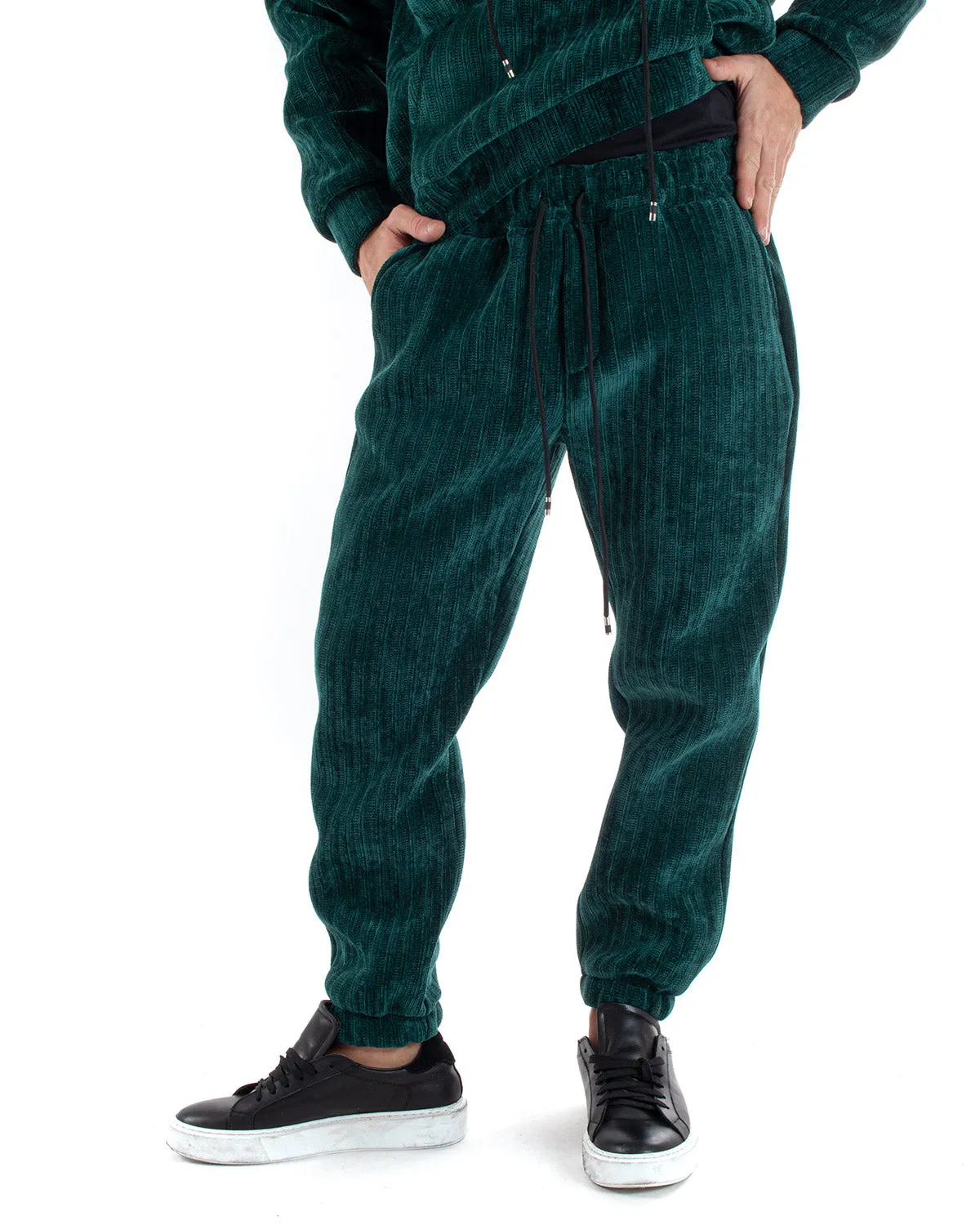 Completo Tuta Uomo Basic Verde Scuba Costine Felpa Con Cappuccio Pantaloni GIOSAL-OU2222A